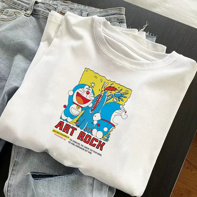 

Men T-shirt Doraemon Fashion Casual Clothes Anime Manga Kawaii Cartoons Cotton Tee Shirts Couple Unisex Streetwear Hip Hop Tops