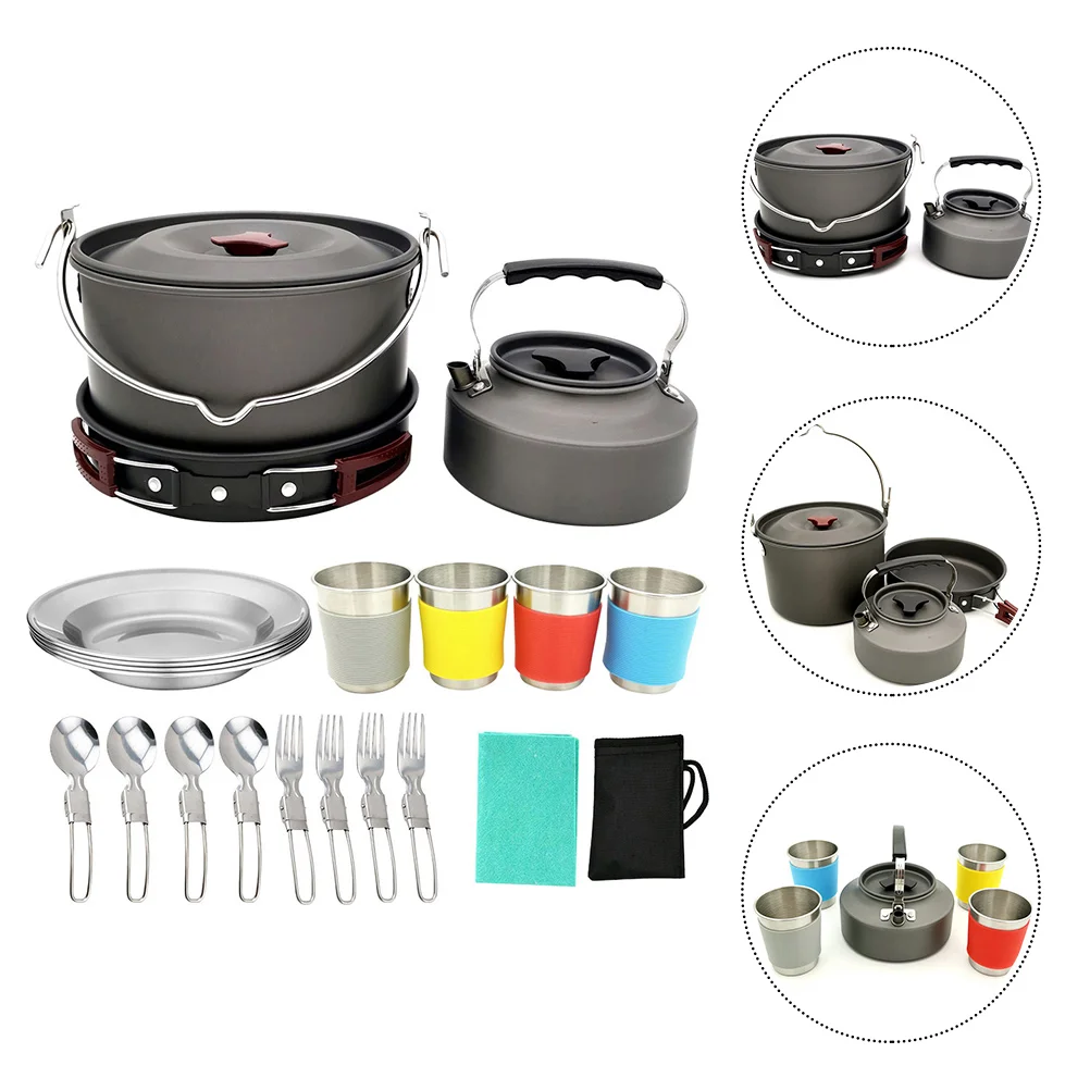 

22pcs/ Set Outdoor Camping Pots Practical Camping Cookware Pot Cooking Utensils