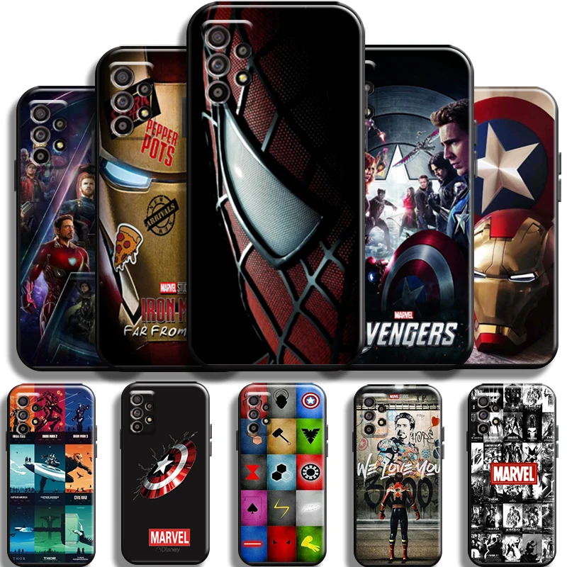 

Marvel Avengers Logo Phone Case For Samsung Galaxy A52 4G A52 5G Liquid Silicon Carcasa Cases TPU Cover Black Soft Shell