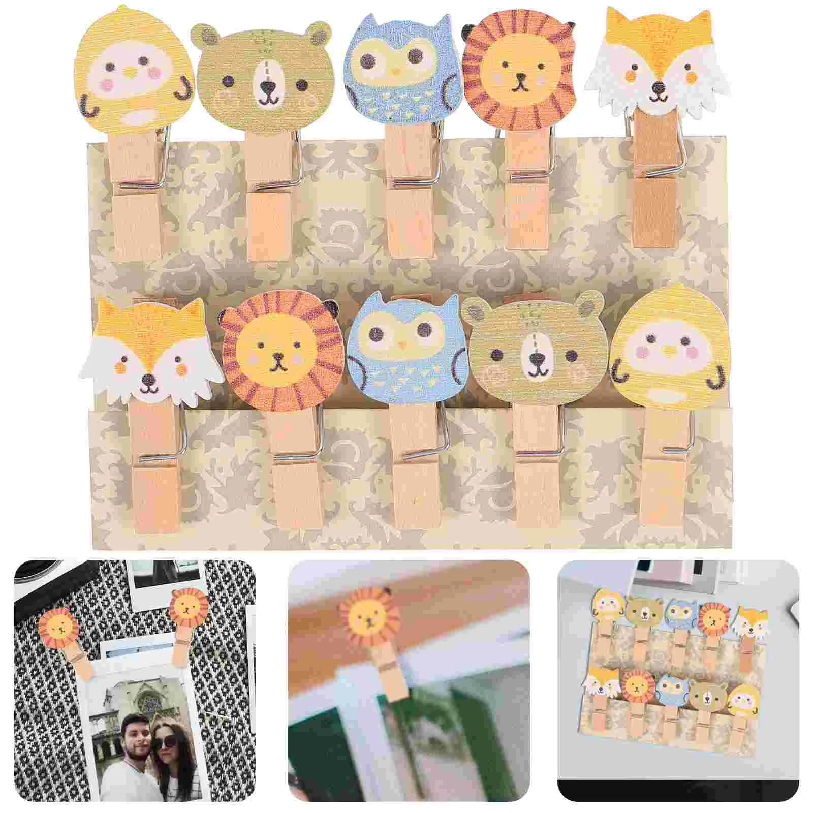

100 PCS Wooden Clothes Pegs Clothespins Animal Cartoon Clips Photo Paper Bamboo