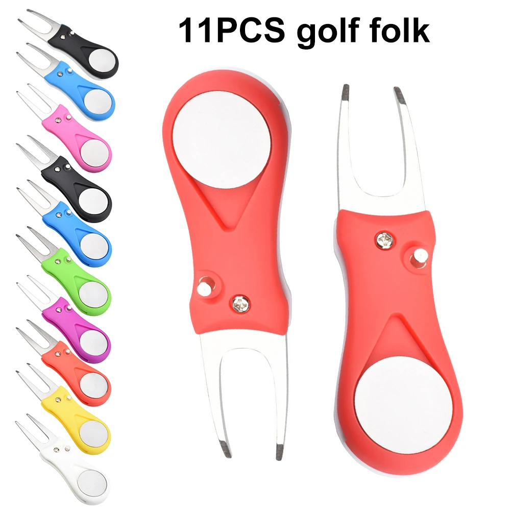 

11pcs Golf Repair Tool Stainless steel Switchblade Tool Pitch Groove Cleaner Golf Pitchfork Putting Green Fork Golf accesories