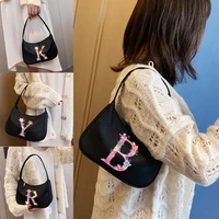 woman bag casual hobo bag shoulder bag underarm bag commuter bag pink initial name letter pattern printing lipstick handbag