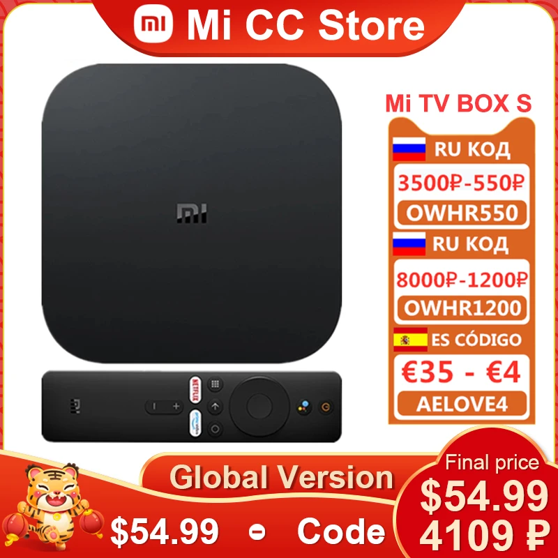  ТВ-приставка Xiaomi Mi Box S, Android глобальная версия, 4K HDR, 4 ядра, 2 ГБ, 8 ГБ, HDMI2.0a, 9,0 ГГц/5 ГГц, Wi-Fi, Mali-2,4, оригинал, 450 