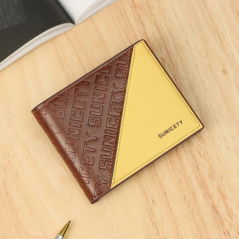 2022 New Business Men Wallet Short Pu Banknote Clip Two Fold Splicing Man Short Wallet RFID Card Holder Casual Style Money Clip