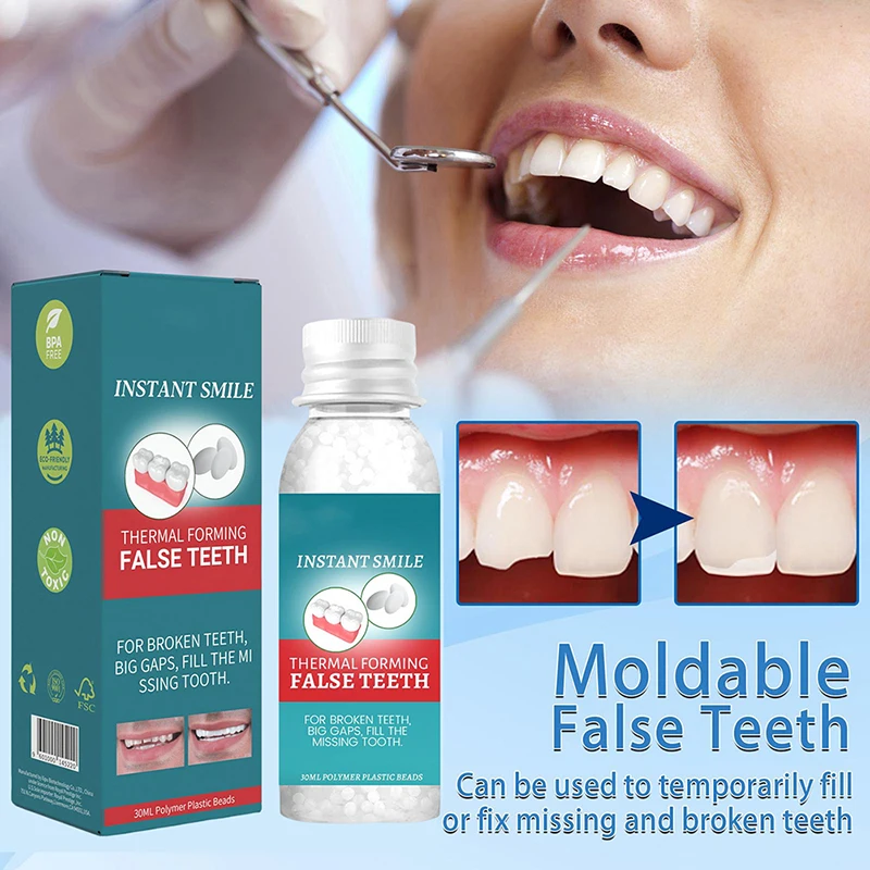 

Temporary Tooth Repair Beads Missing Broken Teeth Dental Tooth Filling Material Food Grade FalseTeeth Solid Glue Denture 30ML