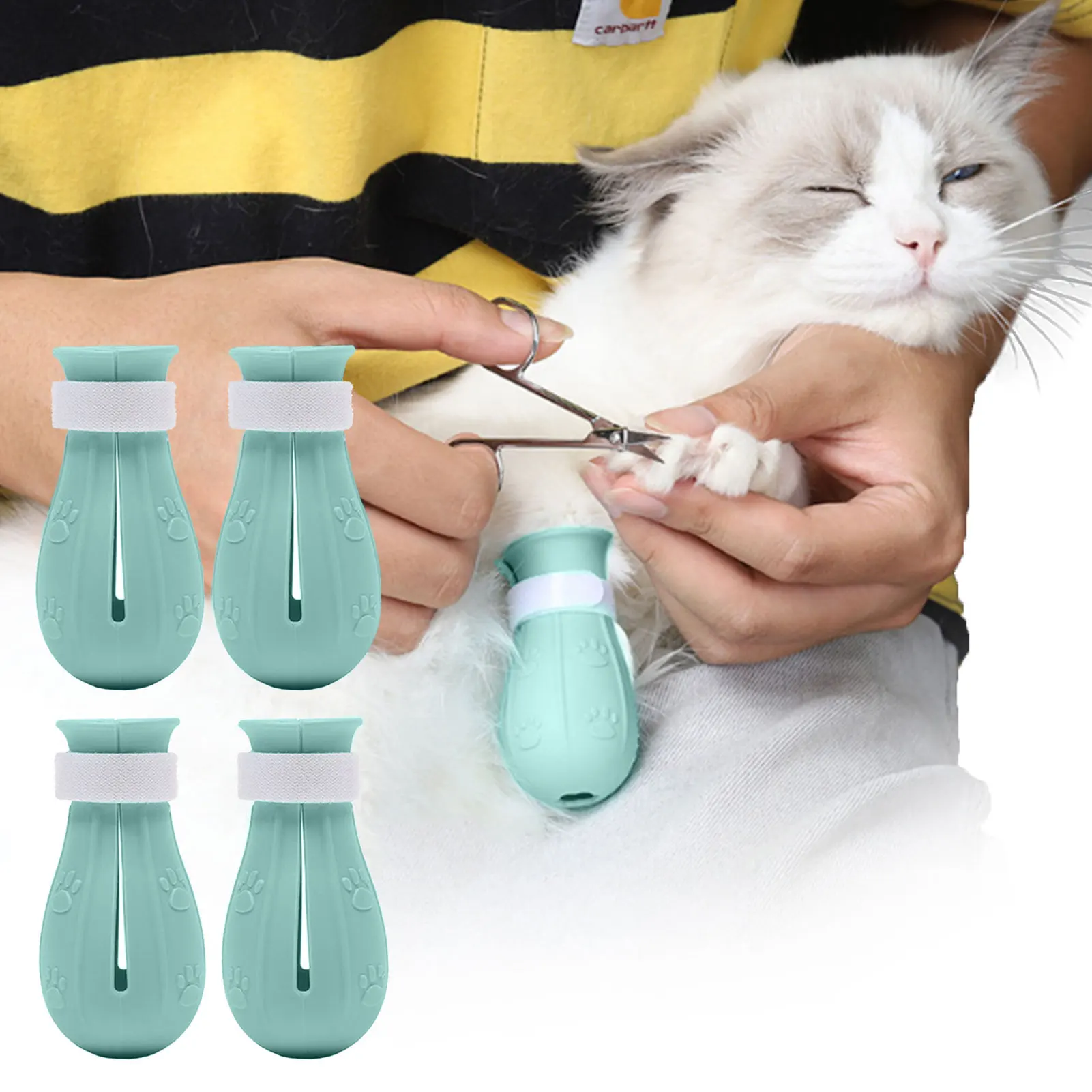 

4-Piece Cat Booties Cat Feet Cover Durable Cat Paw Shoes Adjustable Cat Booties Cat Boots Silicone Cat Mittens For Bathing