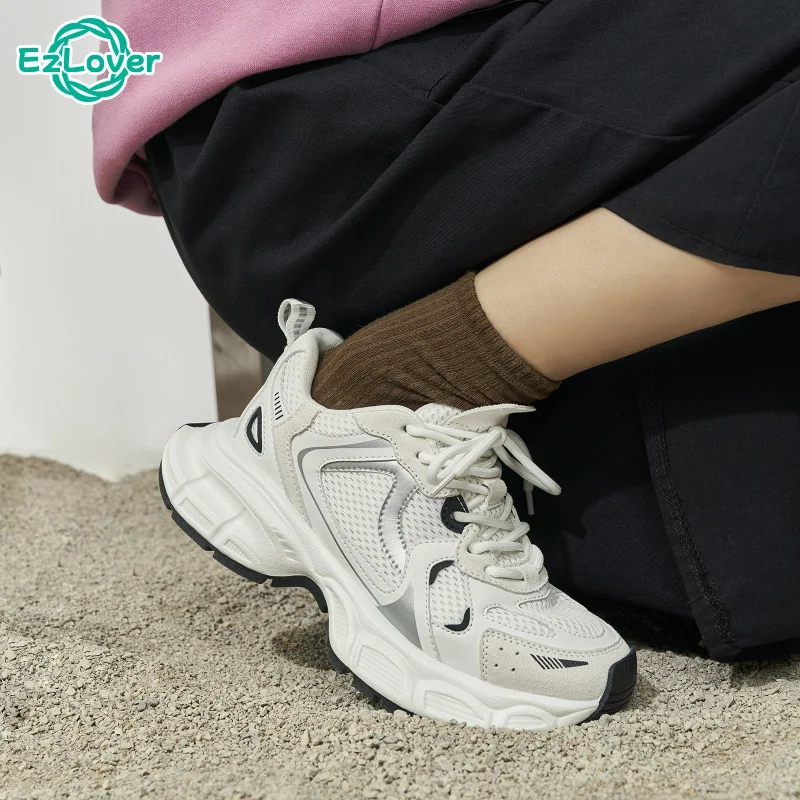 

Women Genuine Leather Sneakers Round Toe Platform Plats Ladies Fashion Brevity Casual Shoes Spring Autumn White 40