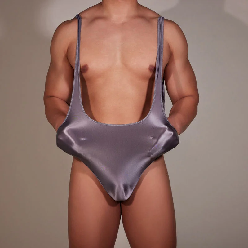 Glossy Sexy Mens Bodysuit Undershirts Elastic Vest One-piece Jumpsuit Romper Fitness Leotard Male Underwear