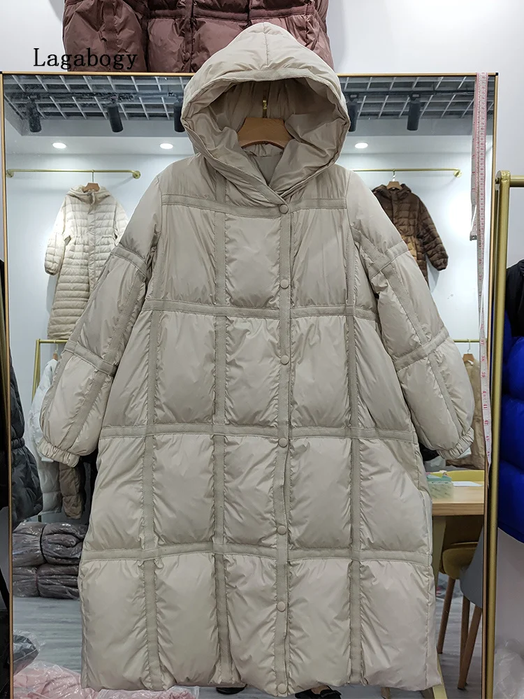 New 2022 Winter Jacket Women Long Hooded 90% White Duck Down Oversize Puffer Coat Loose Thick Warm Parka Female Outwear