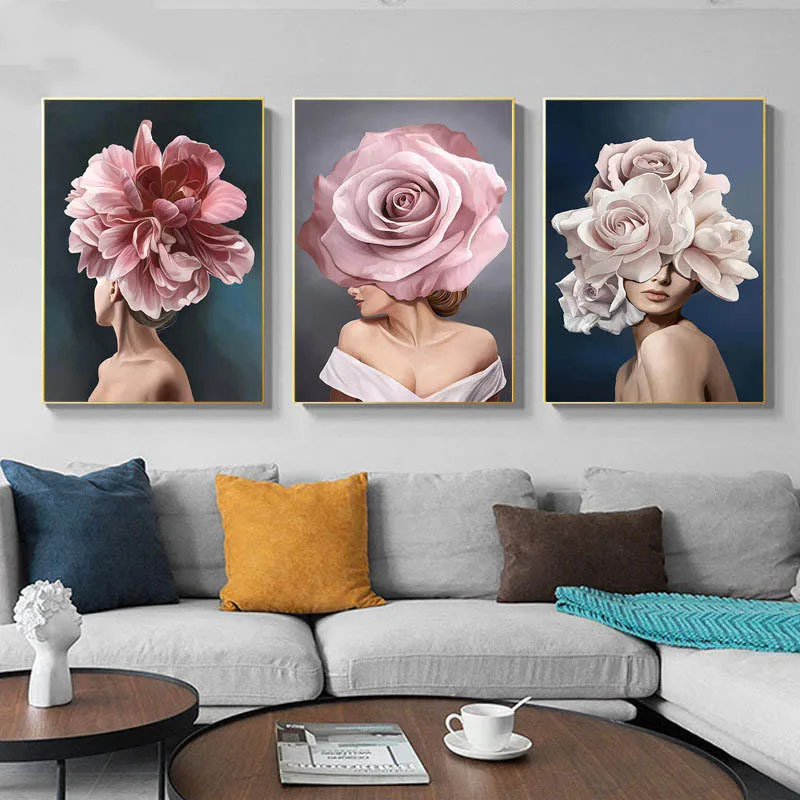Картина на холсте настенное искусство декор для гостиной цветы Женский плакат