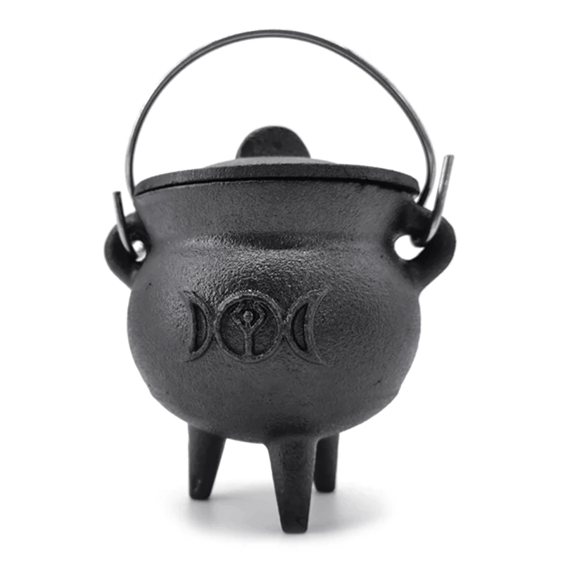 

Cast Iron Cauldron with Lid Handle Moon Phase Witch Pot Incense Burning Pot for Spells Smudging Ritual Blessings