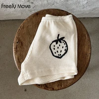 freely move 2022 summer new children boy girl cotton waffle loose shorts pant toddler baby cute strawberry printed pant