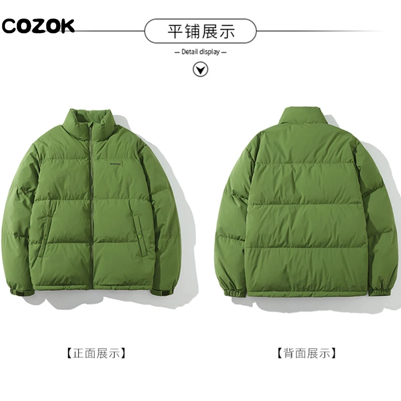 2022 Winter Oversized Green Down Cotton Jacket Women Fashion Zipper Stand Collar Thick Warm Puffer Coat Black Loose Parkas Coat