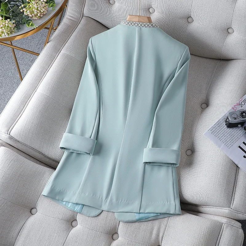 2023 Summer Women's Green Blazer Business Casual Thin Women Slim Black White Suit Jacket V-neck Office Lady Cardigan Coats