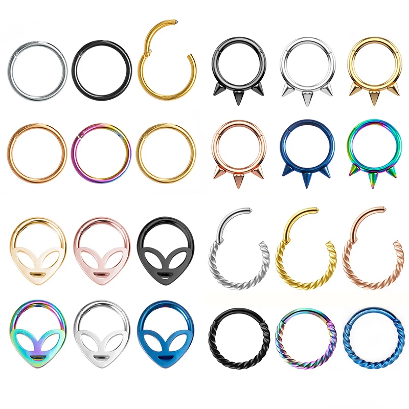 

Multi Styles 8/10mm Surgical Steel Small Nose Rings Mixed Color Body Clips Hoop For Women Men Cartilage Piercing Jewelry