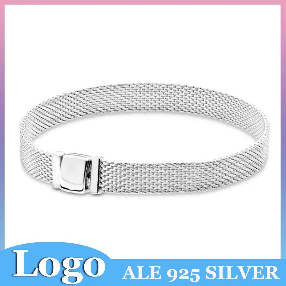 

Fits Pandora Original 925 Sterling Silver Mesh Round Shape Snake Chain Charms Bracelet for Womens Fashion Beads DIY Jewelry