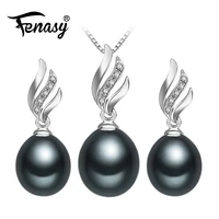 fenasy nice natural pearl jewelry sets 925 sterling silver natural pendant necklace for women crystal stud earrings set wedding