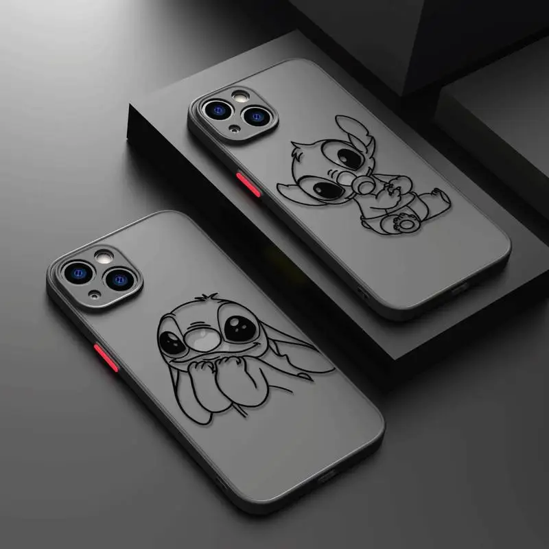 

Luxury Shockproof Matte Phone Case For iPhone 11 13 14 12 Pro Max Mini X XR Xs 8 6 7 Plus Silicon Cover Disney Baby Stitch Smile