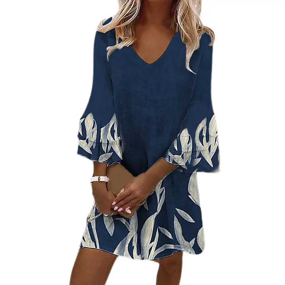 

Casual Women Ruffles Mini Dress Summer 2022 Fashion Elegant Women Vestidos Colorful Print V Neck Vintage Female Women's Dress