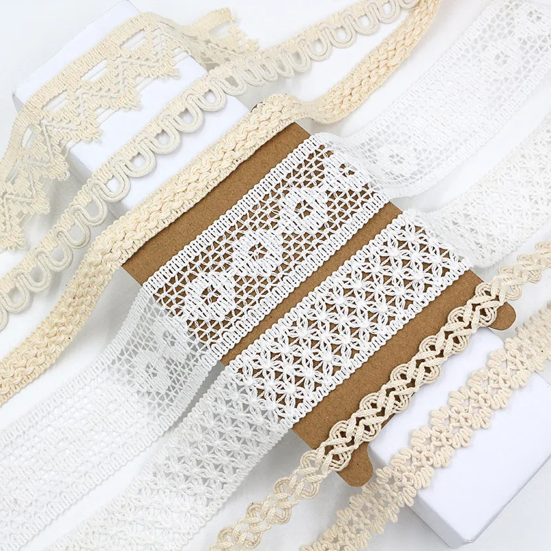 5Yards/Lot Beige Hollow Cotton Lace Webbing Fabric DIY Hat Decorative Hair Luggage Clothing Edging Garment Accessories