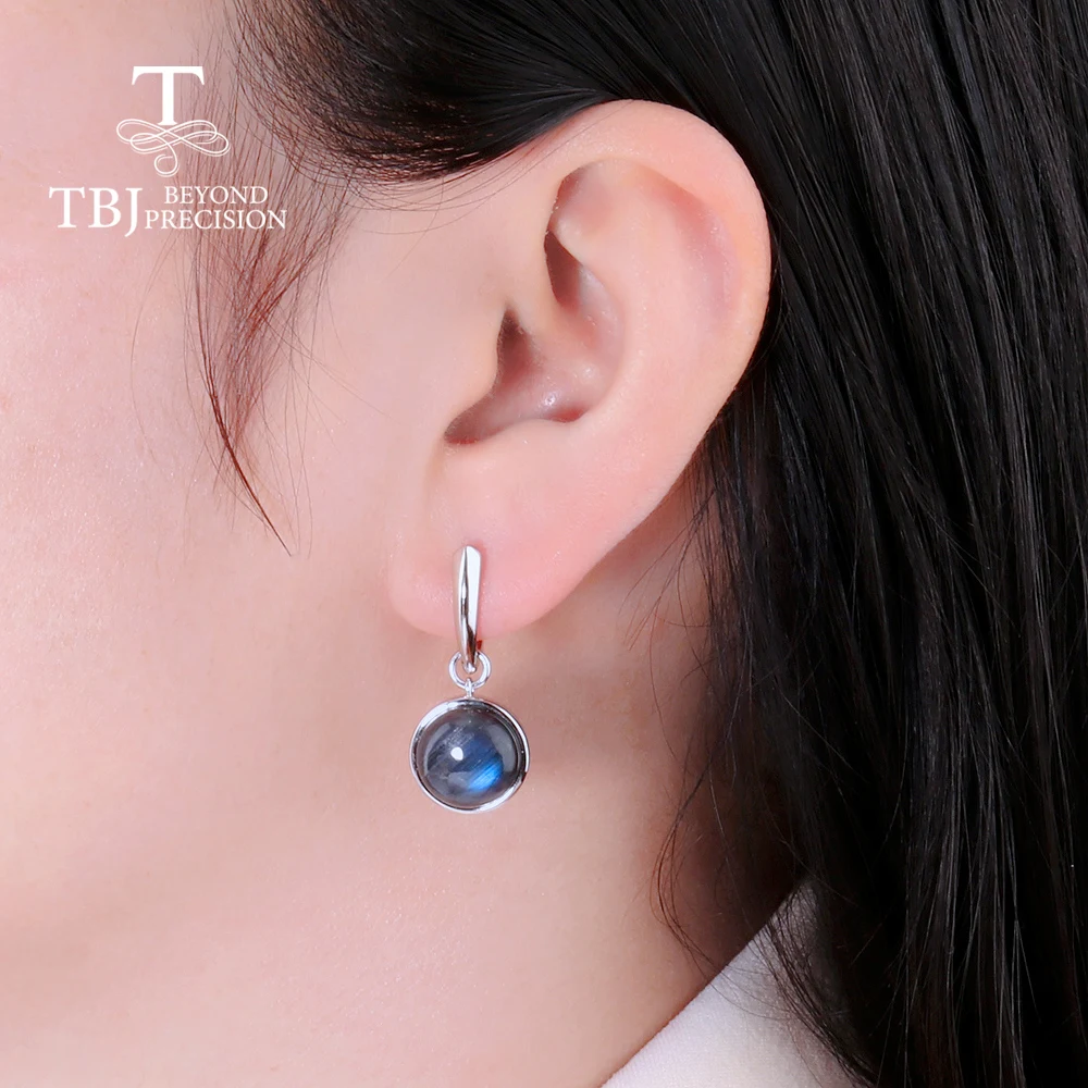 Простые круглые серьги из натурального синего лабрадорита с подвеской комплект