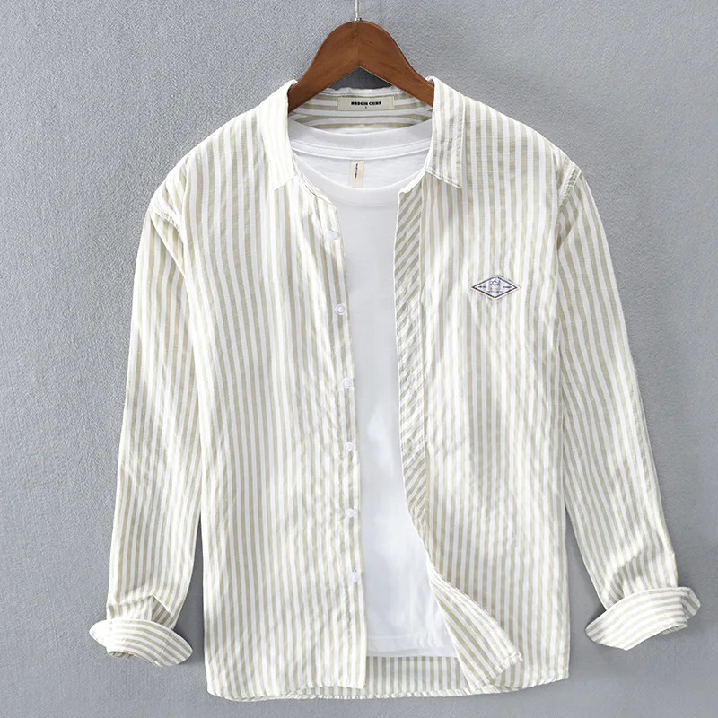 2022 Summer And Spring Men's Shirt  Long Sleeve  Man Business Casual Shirts Classic Striped Male Social Dress Embroidery Shirts
