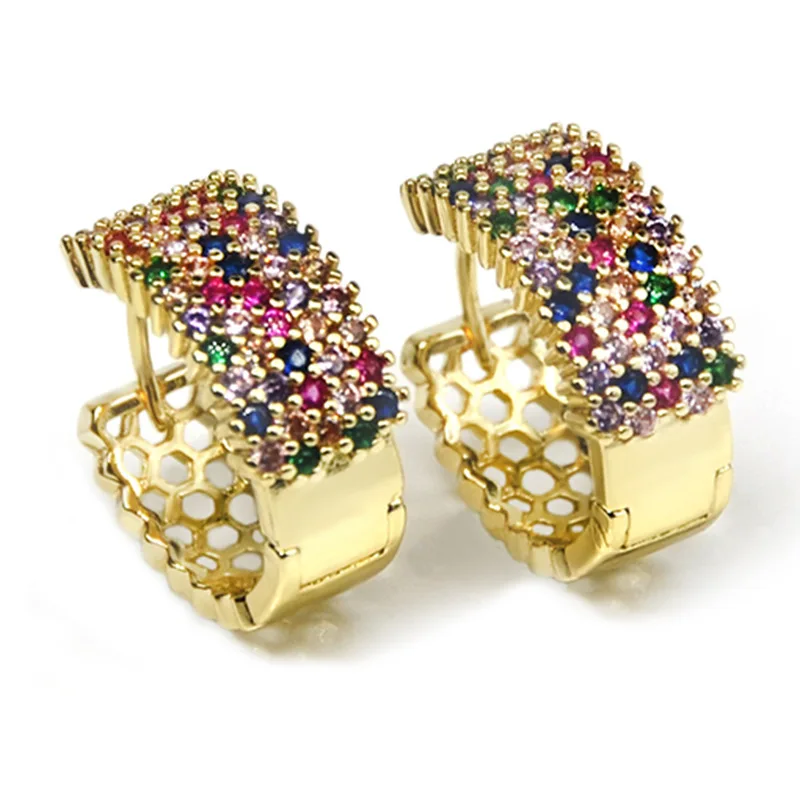

Korean Fashion Luxury Micro Colored Crystal Zircon Earrings for Women Round Full Zircon Earring Retro Geometric Jewelry Gift