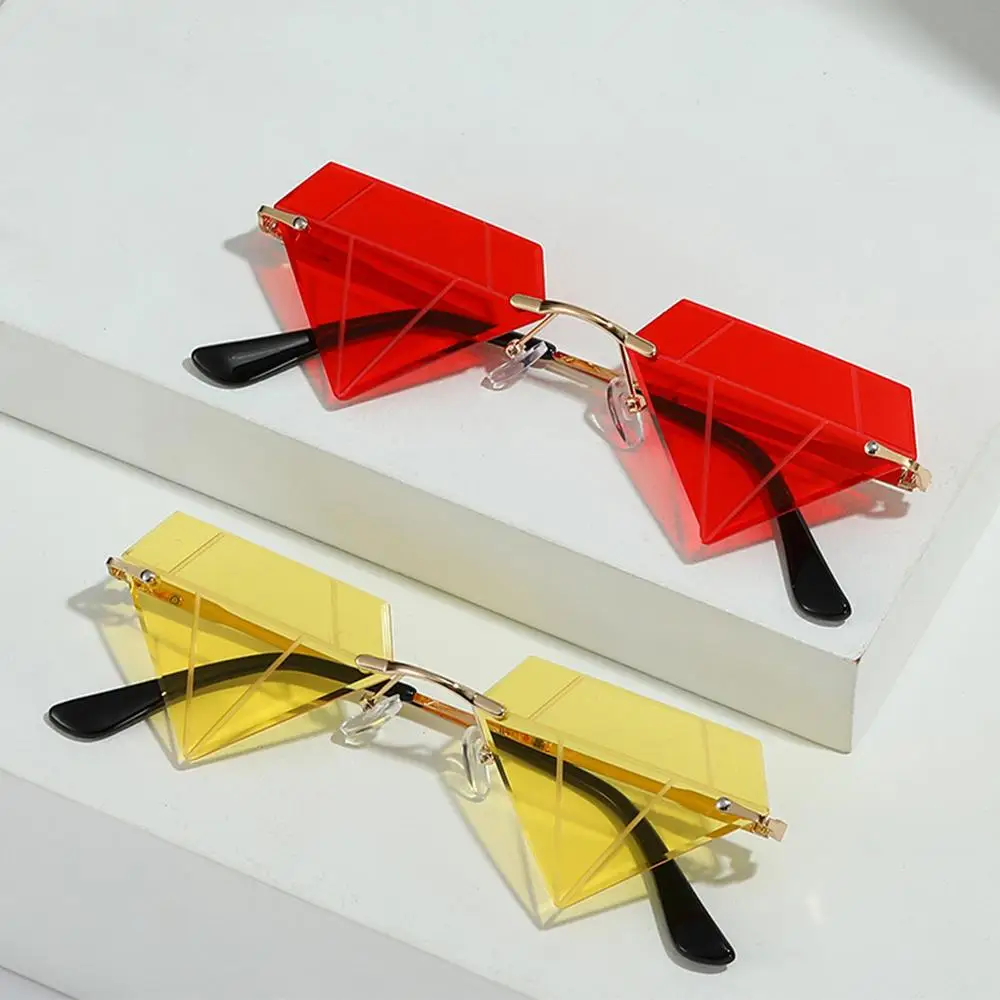 

Glasses Eyeglasses Festival Rave Party Rimless Sun Glasses Diamond Shaped Retro Shades Triangle Sunglasses for Women