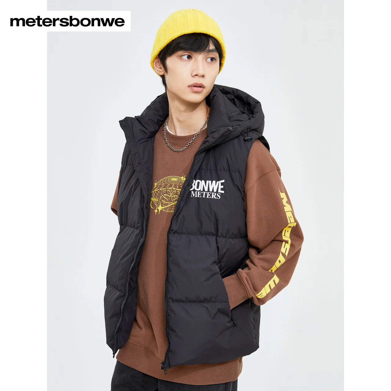 Metersbonwe Down Vest For Men Winter 2022 New Eiderdown Hooded Vest  Letter Fashion  Loose  Casual  High Quality Down Jacket