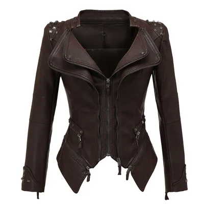2019 New Fashion Women Smooth Motorcycle Faux Leather Jackets Ladies Long Sleeve Autumn Winter Biker Streetwear Black Pink Coat