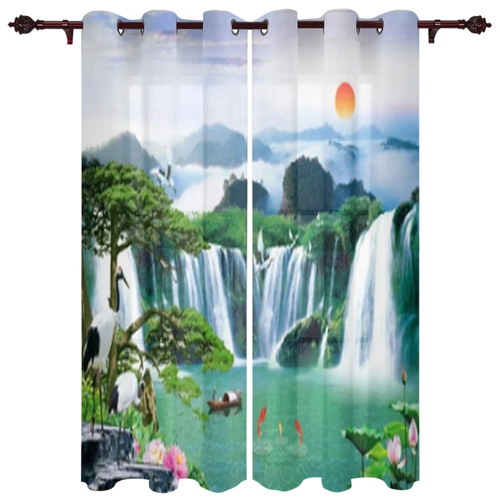 

Forest Waterfall And Bird Luxury Curtains Living Room Bedroom Window Curtain Valance Curtains For Kitchen Home Decor