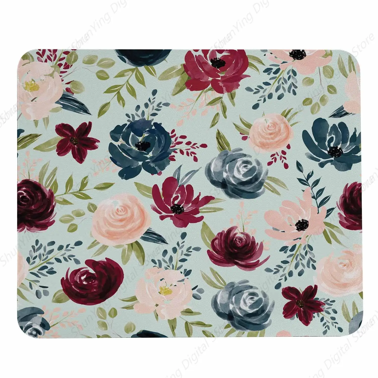 Pink Rose Red Chrysanthemum Computer And Laptop Mouse Pad Non Slip Rubber Base 25*30cm