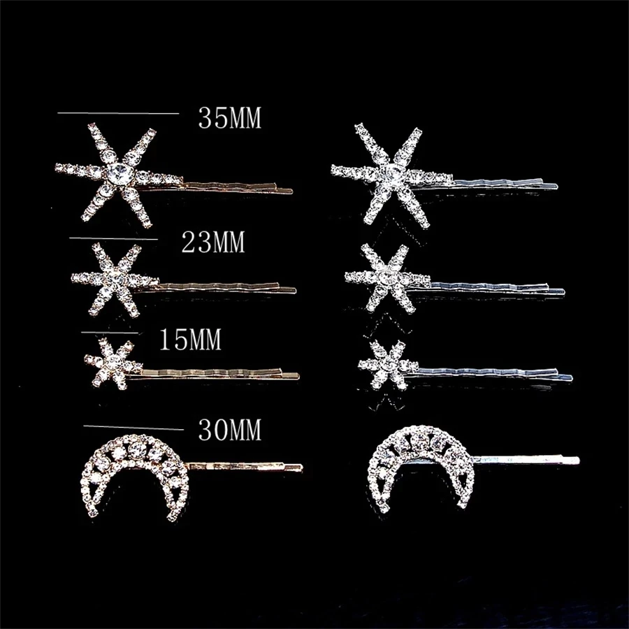 

New Cross Geometric Stars Moon Rhinestone Hair Clip Set Snowflake Star bride Hairpins Women Side Clip Hair Barrettes Accessories