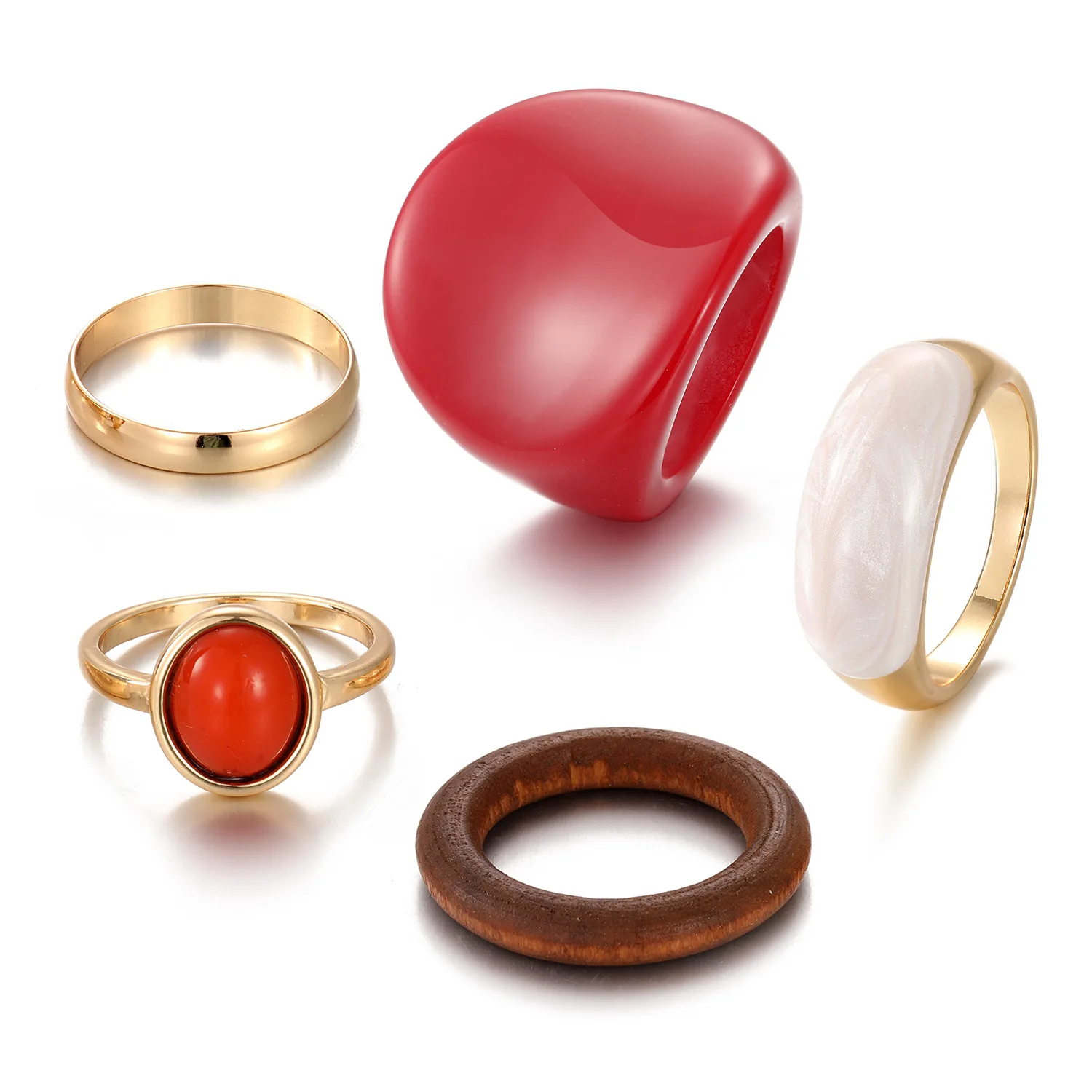 

5PCS/SET Resin Acrylic Stones Mixed Simple Geometric Square Round Rings Set for Women Trendy Jewelry