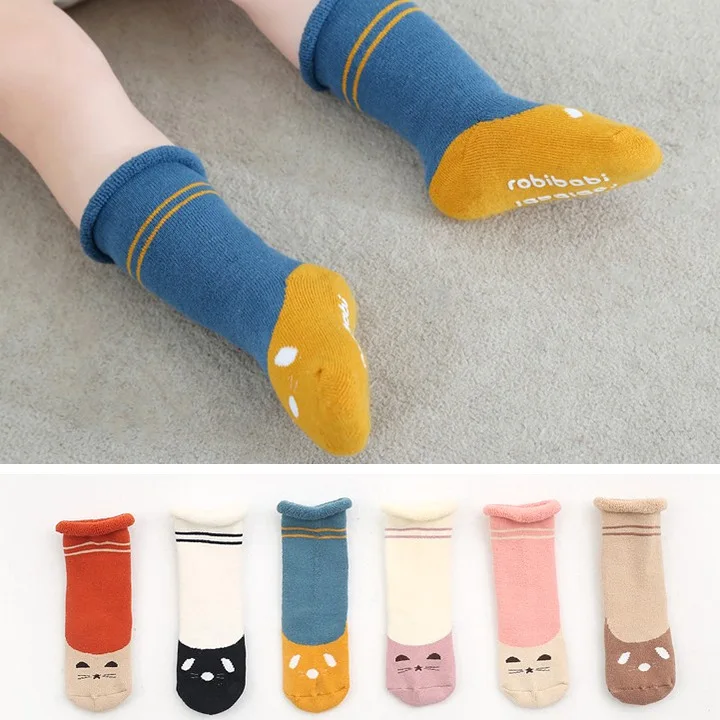 3 Pairs/Lot 0-2T Baby Winter Warm Socks High Quality Cute Cartoon Thickening Loose Welt Terry Socks for Newborns Cotton Socks