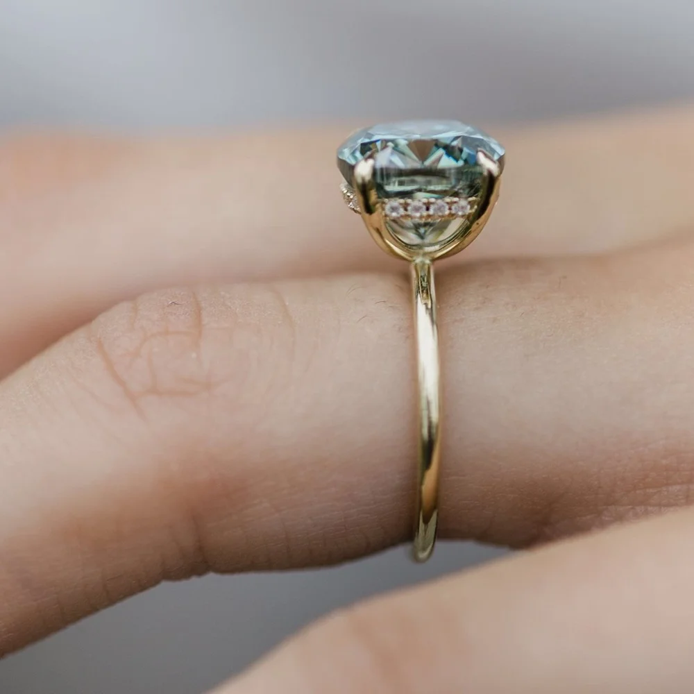 JOVOVASMILE Crushed Ice Moissanite Ring 5carat Fancy Light Green Cushion Cut 14k Yellow Gold Solitaire Rings Fine Jewelry Gift