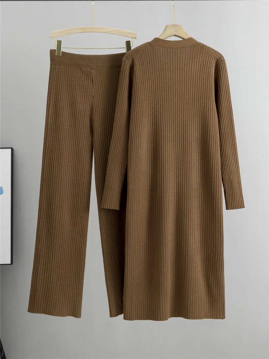 Повседневный шикарный вязаный комплект из 2 предметов Женский свитер с V-образным