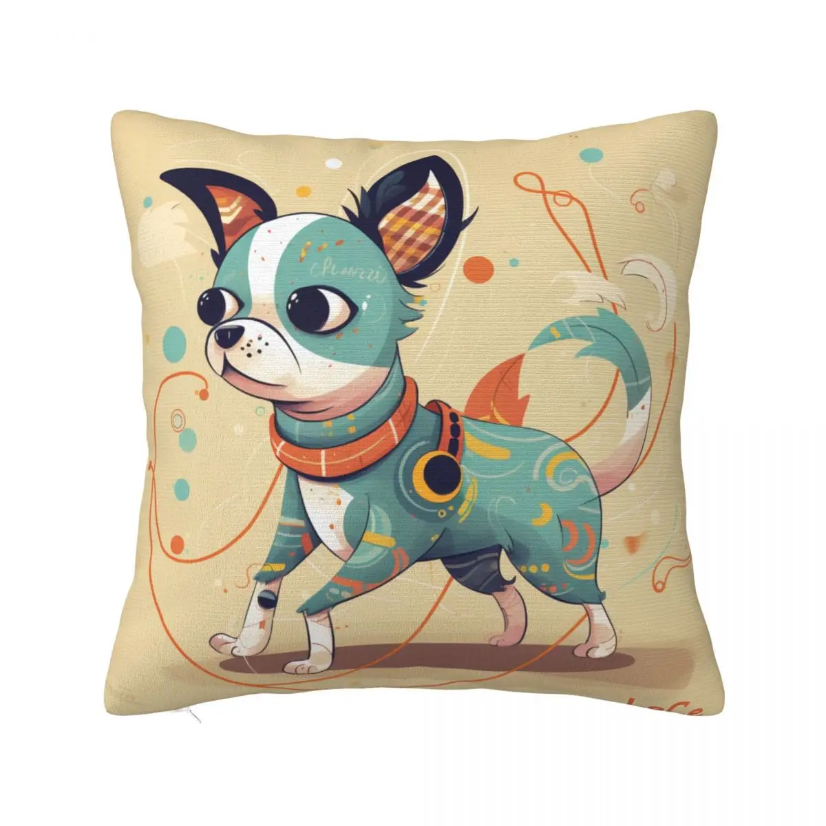 

Dog Pillow Case Gouache Cartoon Polyester Hugging Pillowcase Zipper Summer Retro Cover