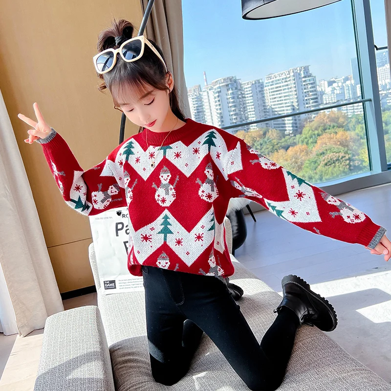 2022 Girls' Sweater Snowman Pattern Children's Knitted Jacket Warm Spring Autumn Boys Outdoor Tops Cheap Christmas Dress New images - 6