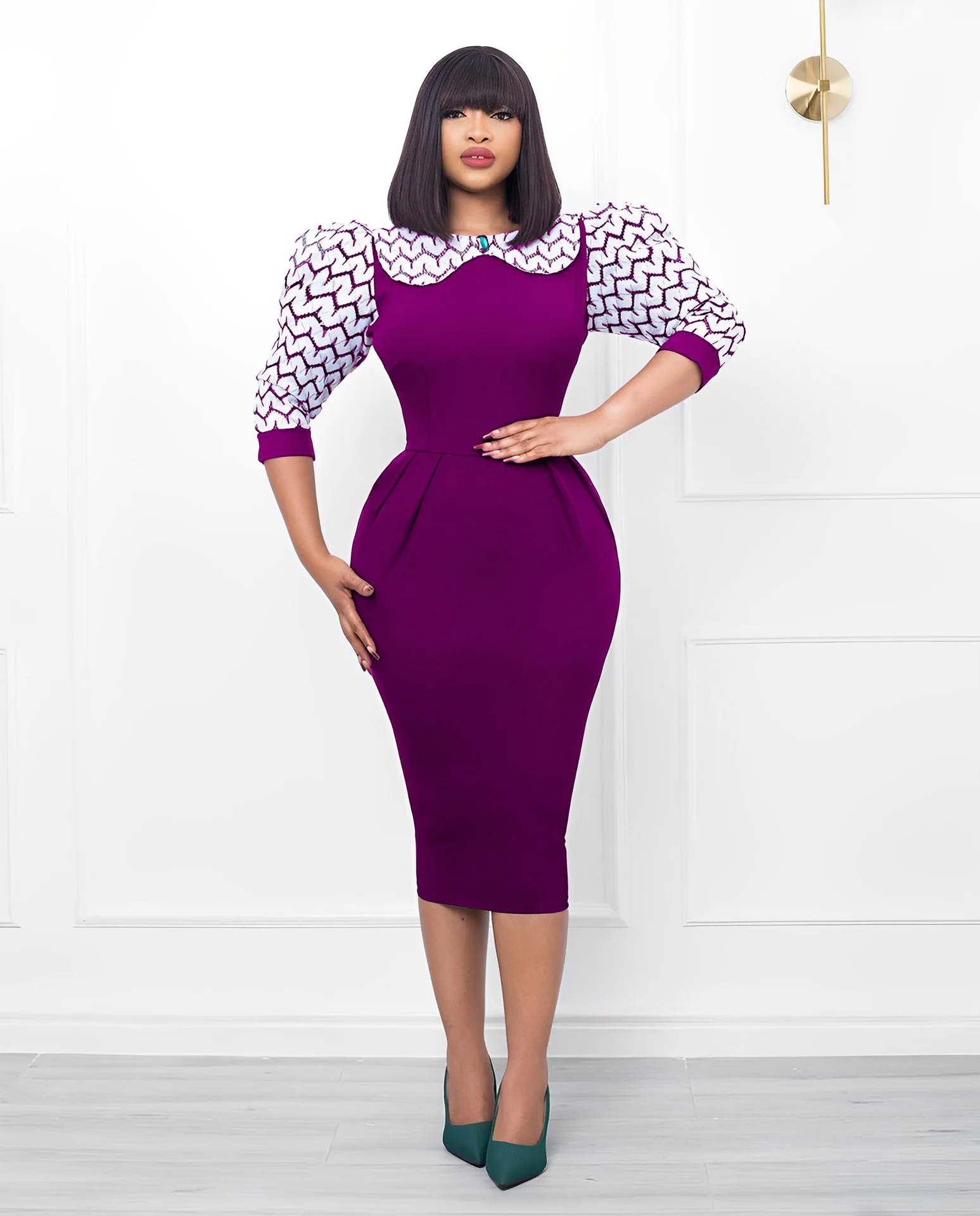 

Облегающее платье миди, африканские платья для женщин 2022, повседневное элегантное Бандажное платье с высокой талией и рукавами-фонариками, ...