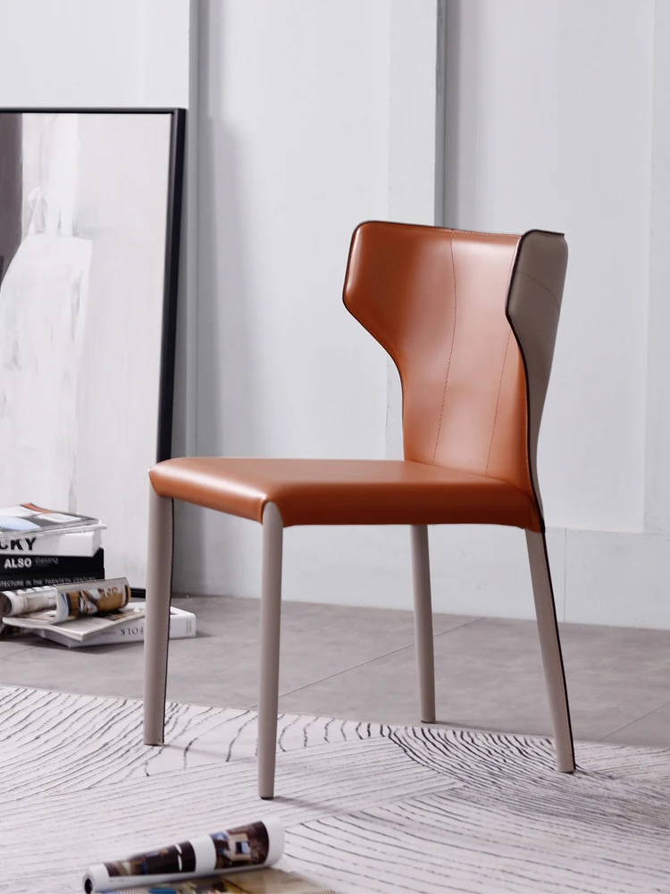 

Nordic Dining Chair Home Modern Simple Restaurant Luxury Italian Backrest Horn Chair Iron Saddle Leather online celebrity Chair