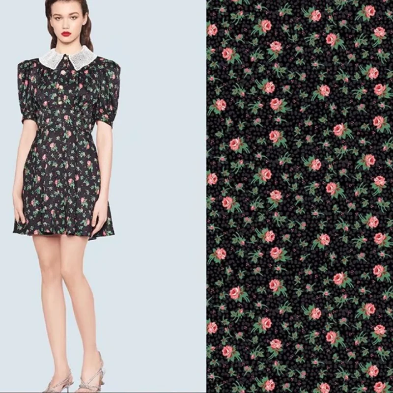 

Flower Chiffon Fabric Brand Soft Clothing Polyester Printed Shirt Satin Pajamas Printing Cloth for Dress Sewing by Meter