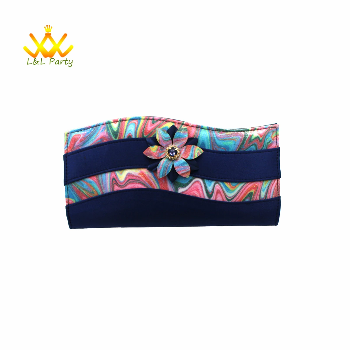 Темно-синие женские сандалии с украшением в виде цветочных туфель