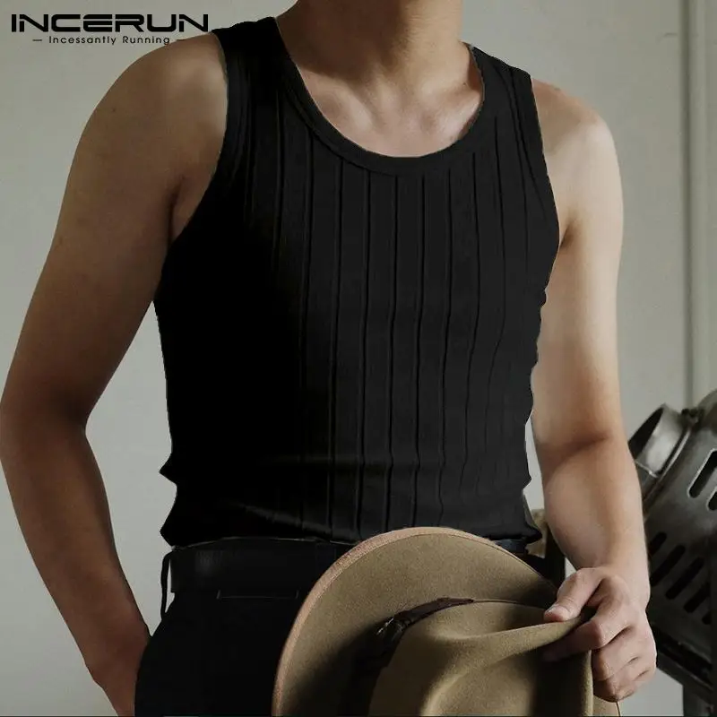 

INCERUN Tops 2022 Handsome Well Fitting Waistcoat New Men Knit Stretch Vests Casual Male Solid All-match Summer Tank Tops S-5XL