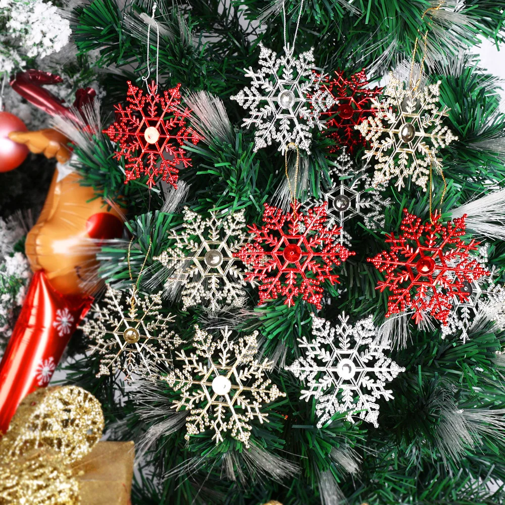 

6pcs/set 10cm Glitterring Snowflake Flakes Christmas Tree Pendent Ornament Glitter Snowflake Christmas Tree Ornaments Decoration