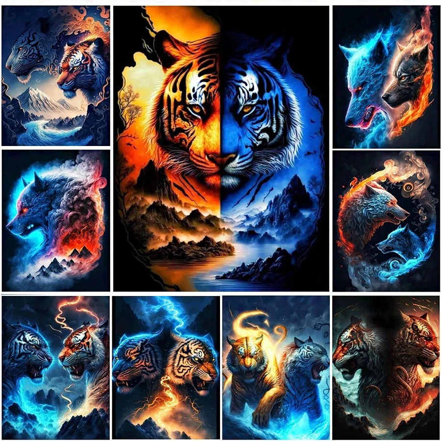 

Алмазная 5d-картина с изображением Фэнтези тигра и волка, Новая мозаика, крутой Набор для вышивки крестиком с изображением животных yingyang, пол...