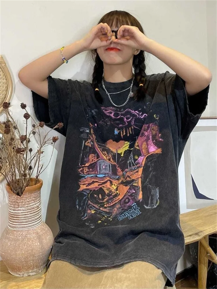 

Hip Hop Oversize Washed T-Shirt Streetwear Harajuku Ripped Graphic Printed T Shirt 2022 Men Spring Summer Short Sleeve Tshirt