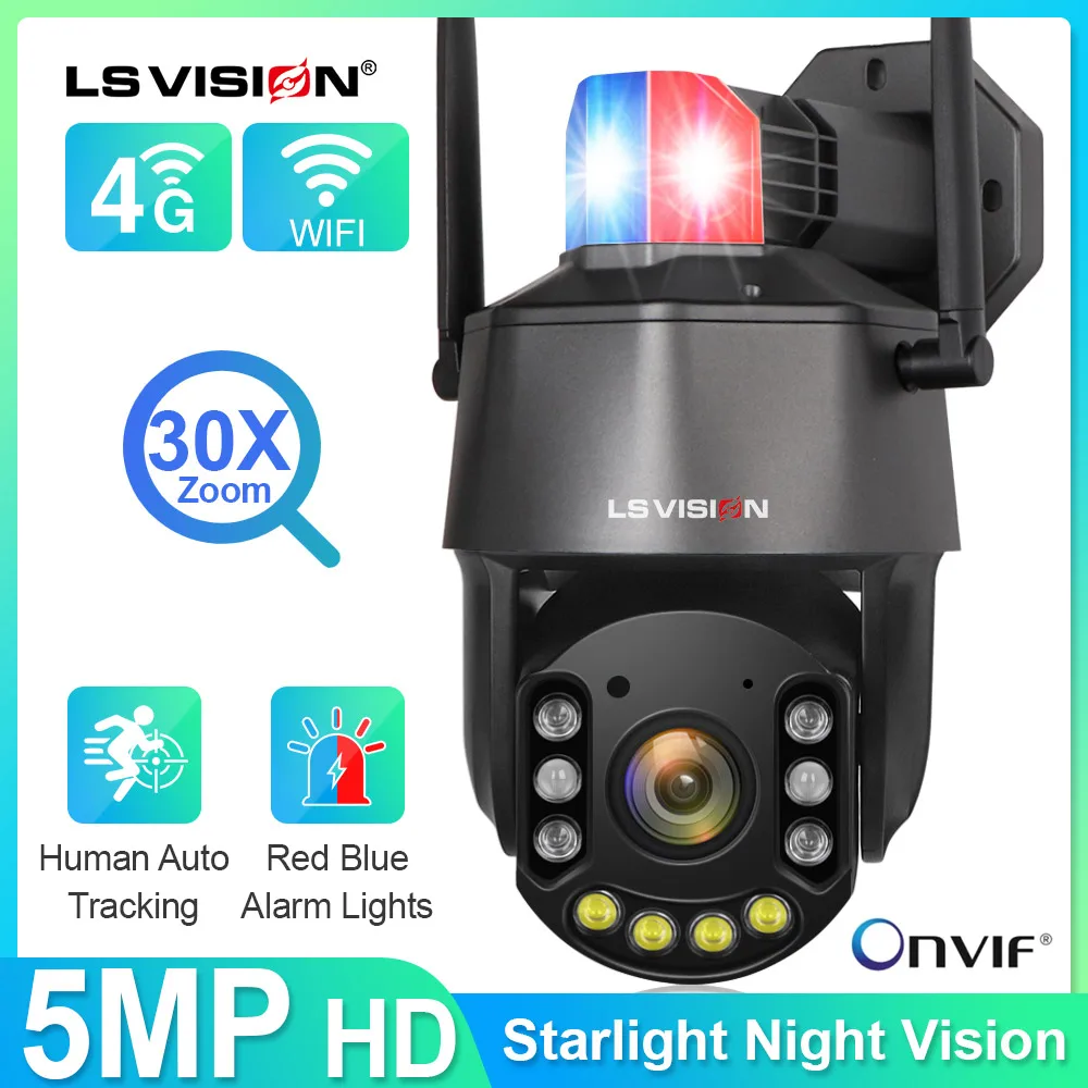 LS VISION Security Camera 5MP 30X Zoom Night Vision PTZ IP Camera with 150M IR Laser Light Human Detection & Auto Tracking Sound