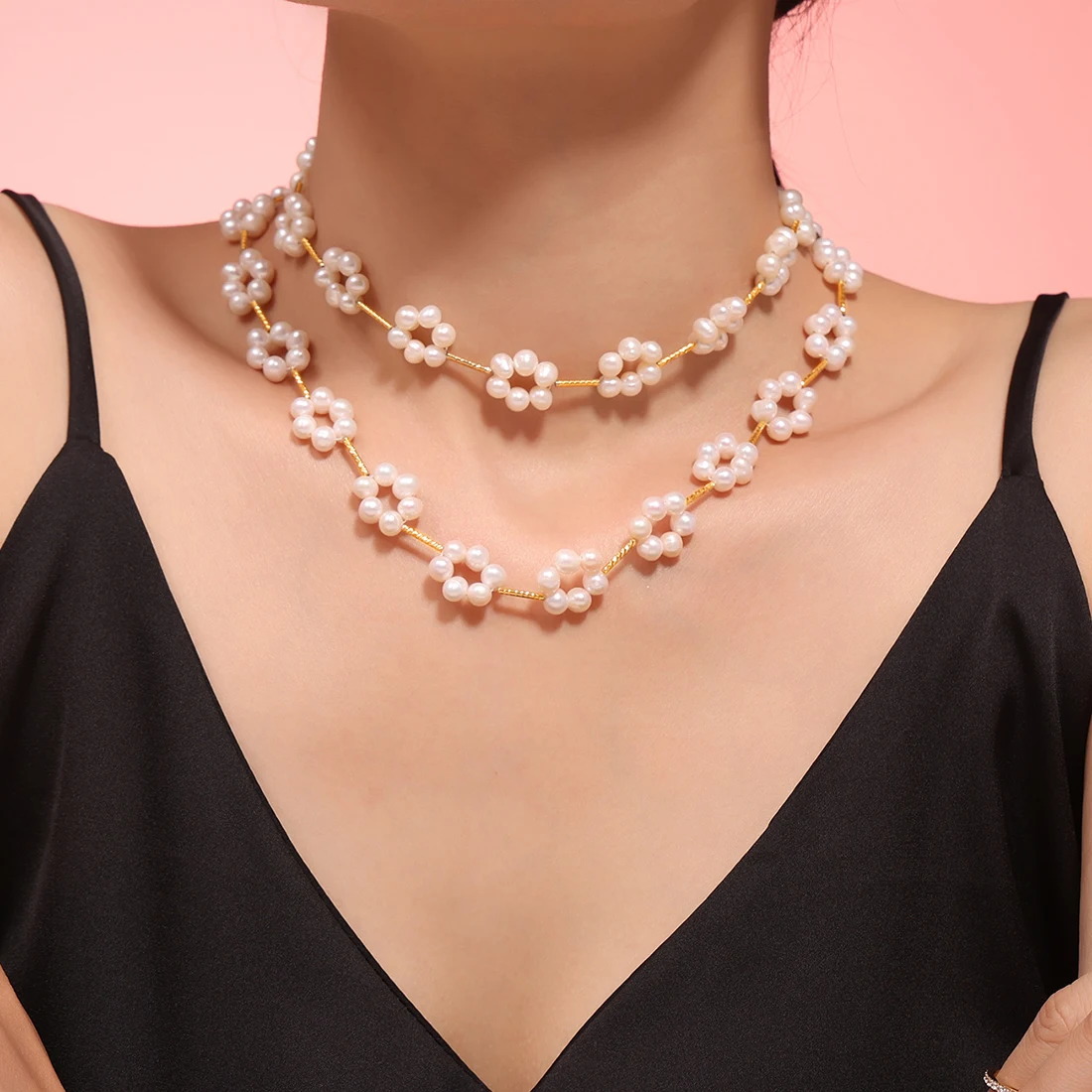 ługa bransoletka z naszyjnikiem kwiatowym dla kobiet perła słodkowodna łańcuszek ze stali nierdzewnej urok luksusowa biżuteria ślubna