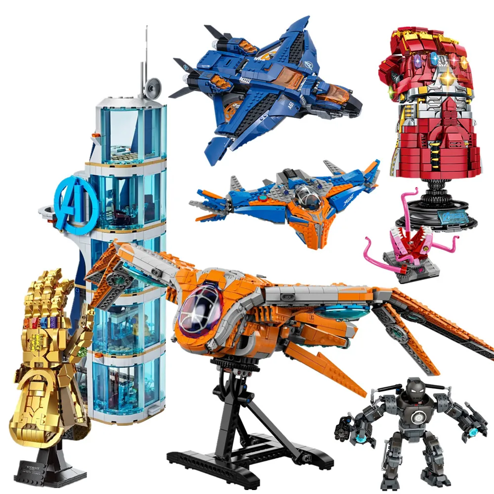 

DISNEY marvels AVENGERS Tower Guardians Galaxy Ship Spiderman THANOS Infinity Glove Gauntlet Thor Building Block Brick Toy Gift